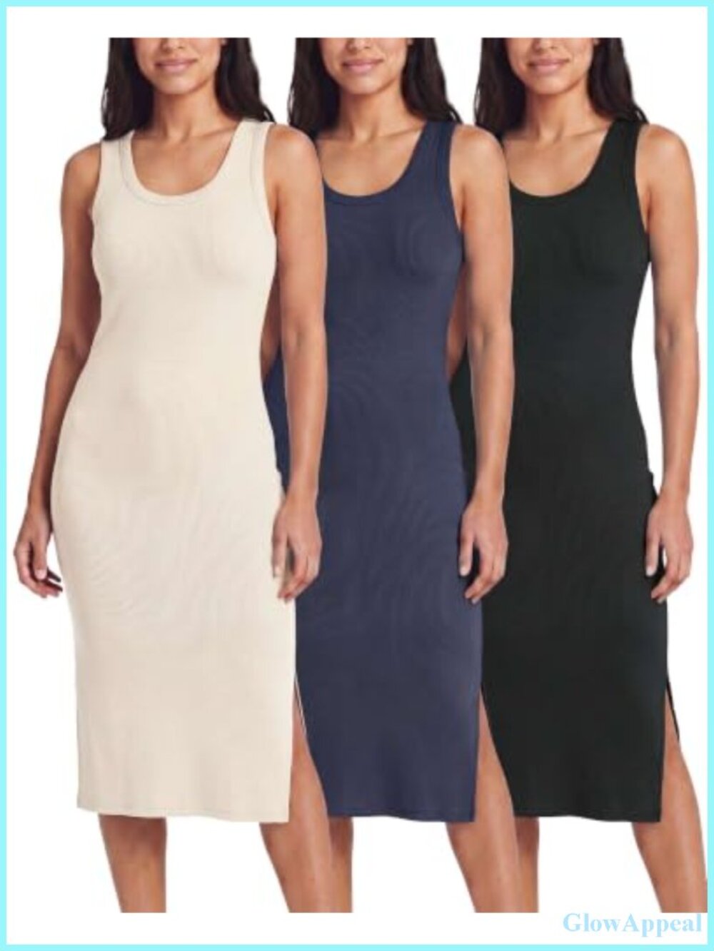 3 Pack Women's Midi Dresses Sleeveless Tank Casual Long Beach Sundress Slit